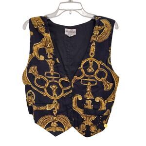 Luxe Vest Mens Sz M Black Gold Chains Equestrian Horsebit Designer Party Unisex